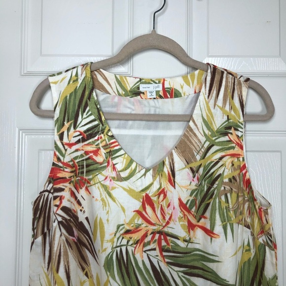 J.Jill Love Linen 100% Linen V Neck Sleeves Pockets Tropical Shift Lined Dress M - Picture 2 of 16